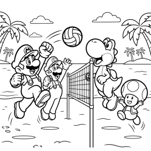 Mario jogando vôlei na praia para colorir