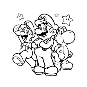 Mario, Luigi e Yoshi juntos para colorir