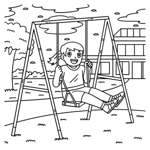 Menino no balanço do quintal para colorir