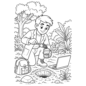 Menino plantando uma árvore para colorir