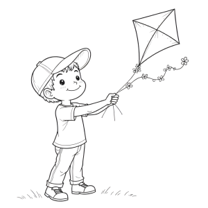 Menino segurando a linha da pipa para colorir