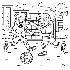 Meninos jogando futebol de rua para colorir
