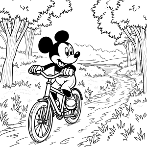 Mickey andando de bicicleta para colorir