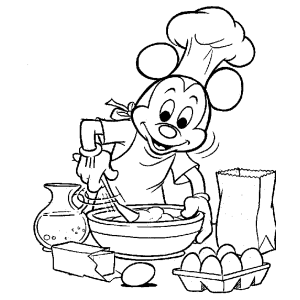 Mickey cozinhando com chapéu de chef para colorir