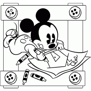 Mickey desenhando com giz de cera para colorir