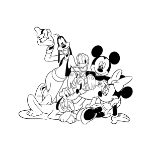 Mickey e a turma toda reunida para colorir