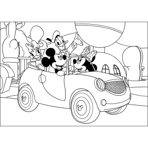 Mickey e Minnie passeando de carro para colorir
