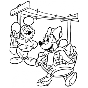 Mickey empurrando a Minnie no balanço para colorir