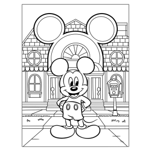 Mickey na frente da sua casa para colorir