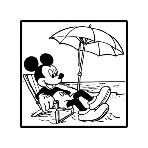 Mickey na praia sob o guarda-sol para colorir