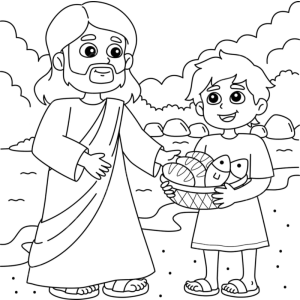 Milagre dos Pães e Peixes para Colorir