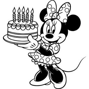 Minnie com bolo de aniversário e velinhas para colorir