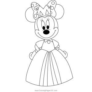 Minnie com vestido longo de princesa para colorir