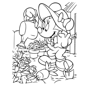 Minnie e Mickey passeando no jardim de flores para colorir