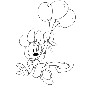 Minnie voando com balões para colorir