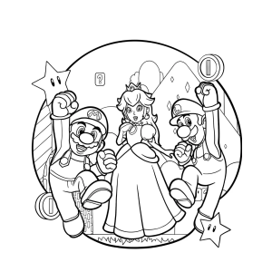 Peach, Mario, Luigi e Toad para colorir