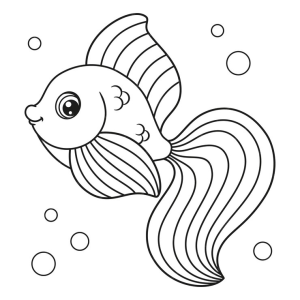 Peixe Dourado Alegre Pronto para Colorir