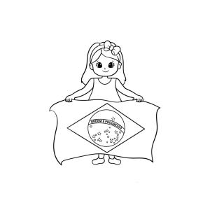 Personagem infantil segurando a bandeira do Brasil