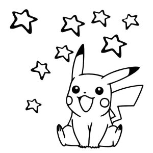 Pikachu entre estrelas para colorir
