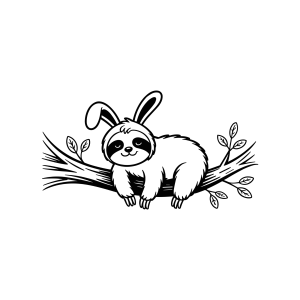 Preguiça com orelhas de coelho para colorir