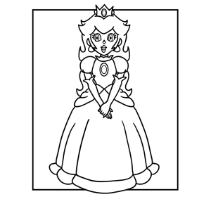 Princesa Peach com vestido de gala para colorir