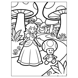 Princesa Peach e Toad no Reino dos Cogumelos para colorir
