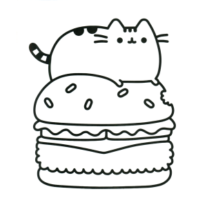 Pusheen Adorável no Hambúrguer Kawaii
