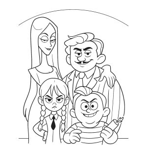 Retrato da Família Addams para colorir