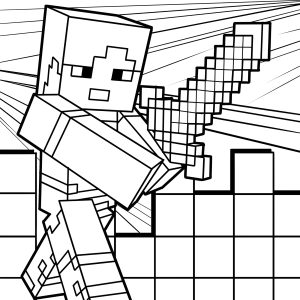 Steve com espada de diamante para colorir