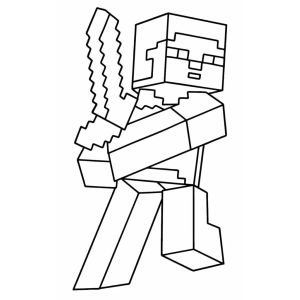 Steve com espada erguida para colorir