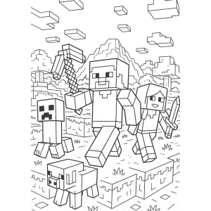 Steve construindo com blocos para colorir