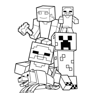 Steve e Creeper juntos para colorir
