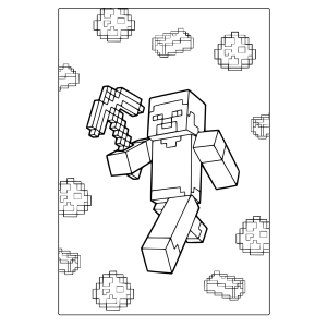 Steve flutuando entre blocos para colorir