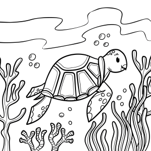 Tartaruga-marinha nadando entre algas para colorir