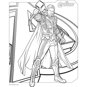Thor com sua capa e martelo para colorir