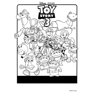 Toda a turma de Toy Story 3 reunida para colorir