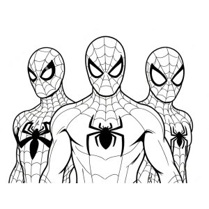 Trio de Heróis Aracnídeos Prontos para Colorir