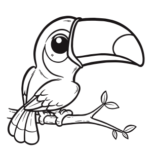 Tucano feliz no galho fino para colorir