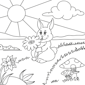 Um Coelho e a Flor no Campo