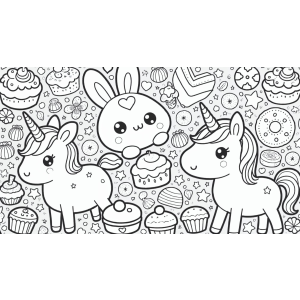 Unicórnios e Doces Encantados no Mundo Kawaii