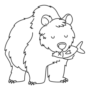 Urso Fofinho com Peixe para Colorir