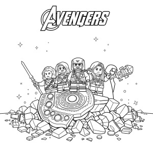 Vingadores LEGO em batalha na cidade para colorir