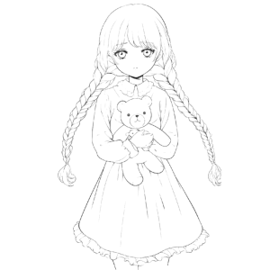 Wandinha abraçando o ursinho para colorir