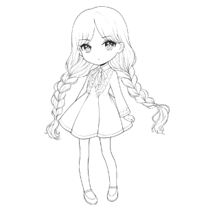 Wandinha de tranças longas estilo chibi para colorir