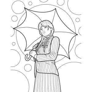 Wandinha e o guarda-chuva entre bolhas para colorir