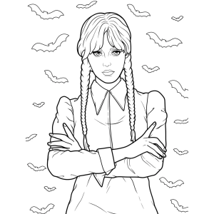 Wandinha e os morcegos para colorir