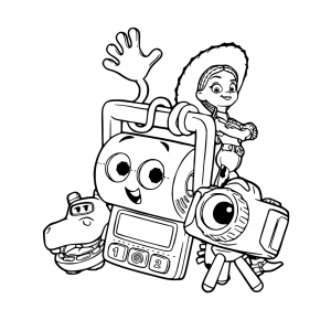 Woody com os novos amigos de Toy Story 5 para colorir