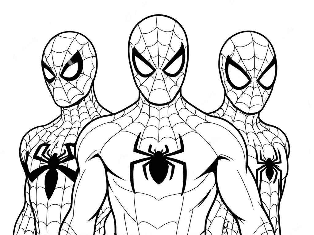 Trio de Heróis Aracnídeos Prontos para Colorir