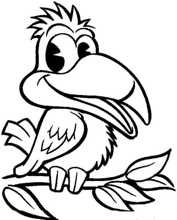 Desenho de Tucano cartoon sorridente para imprimir e colorir