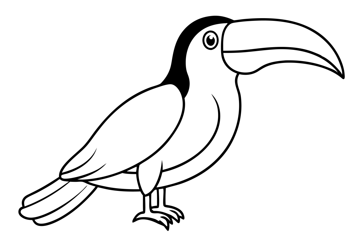 Desenho de Tucano de contorno grosso em pé para imprimir e colorir